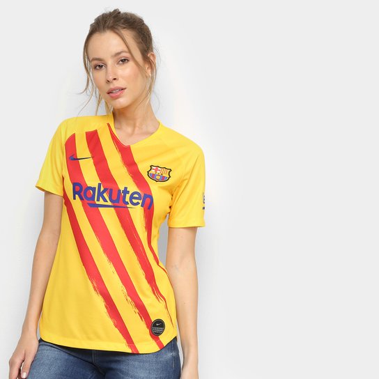 Camisa Barcelona Senyera 19/20 Nike Edição Limitada - Feminina - Amarelo+Vermelho Menor preço em Camisa Barcelona Senyera 19/20 Nike Edição Limitada - Feminina - Amarelo+Vermelho