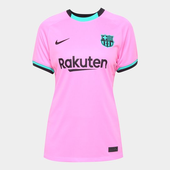 Camisa Barcelona Third 20/21 s/n° Torcedor Nike Feminina - Rosa+Preto Menor preço em Camisa Barcelona Third 20/21 s/n° Torcedor Nike Feminina - Rosa+Preto