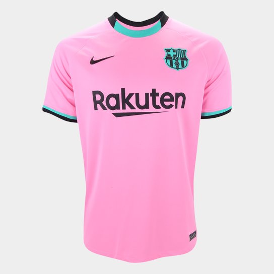 Camisa Barcelona Third 20/21 s/n° Torcedor Nike Masculina - Rosa+Preto Menor preço em Camisa Barcelona Third 20/21 s/n° Torcedor Nike Masculina - Rosa+Preto