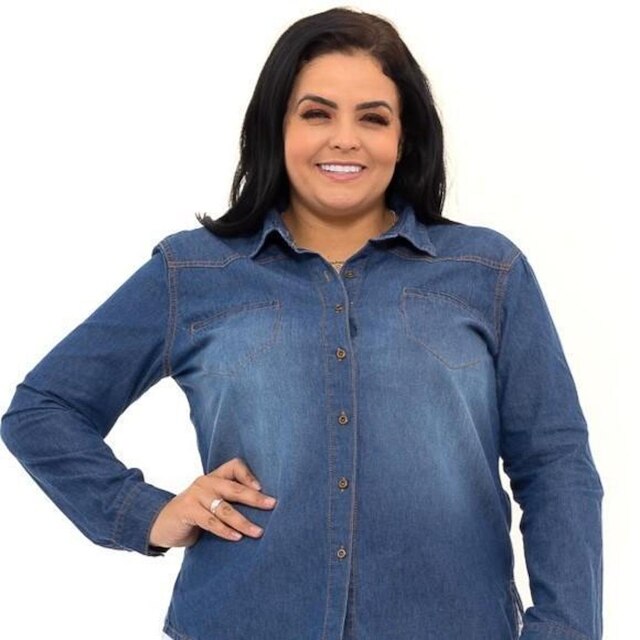 Camisa Básica Blusa Feminina Plus Size Manga Longa