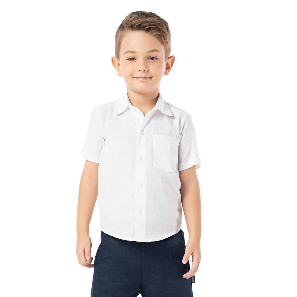 Camisa Básica Infantil Casual Branca Algodão Manga Curta