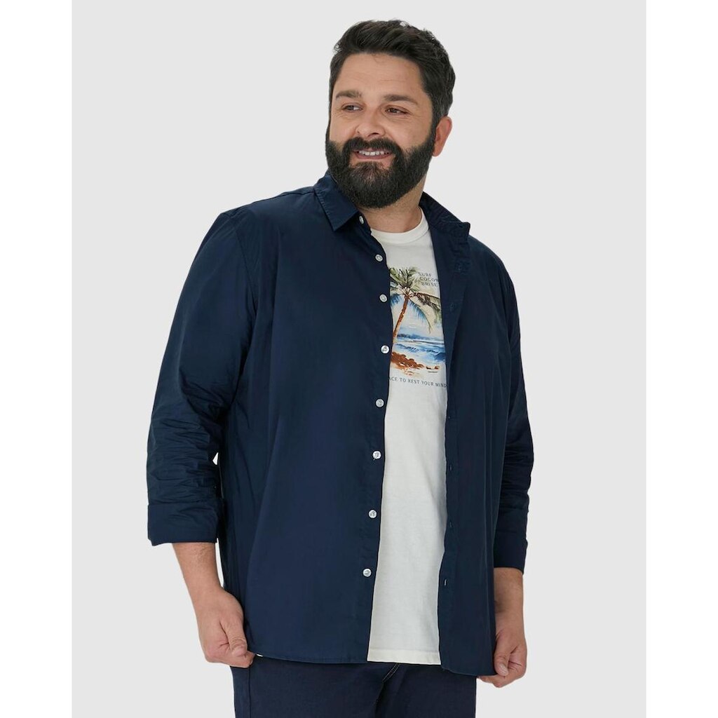 Camisa Básica Masculina Plus Size Manga Longa Em Tricoline