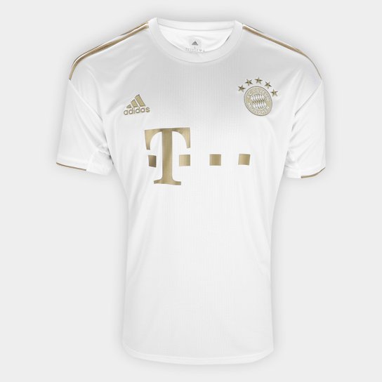 Camisa Bayern de Munique Away 22/23 s/n° Torcedor Adidas Masculina - Branco+dourado Menor preço em Camisa Bayern de Munique Away 22/23 s/n° Torcedor Adidas Masculina - Branco+dourado
