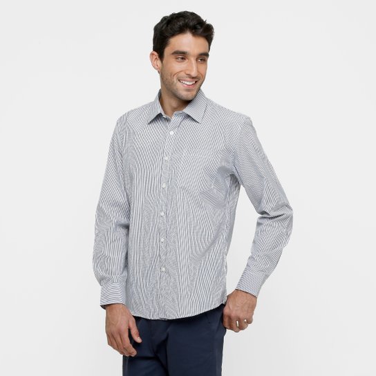 Camisa Blue Bay Listras Fio Tinto - Chumbo+Branco