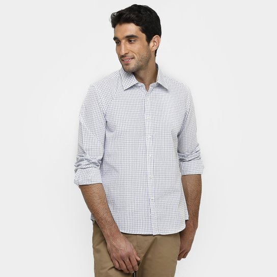 Camisa Blue Bay Listras Fio Tinto - Azul+Branco