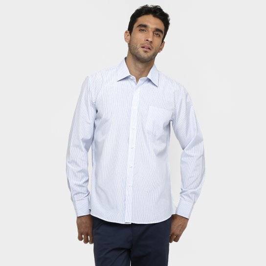 Camisa Blue Bay Listras Fio Tinto - Azul Claro