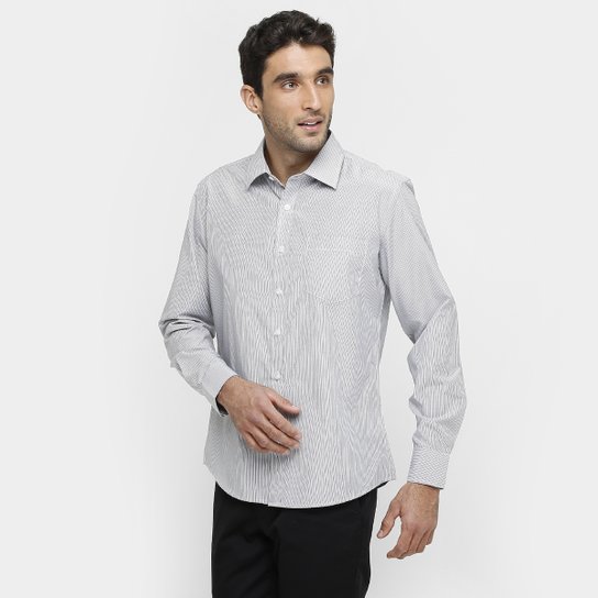 Camisa Blue Bay Listras Fio Tinto - Cinza Claro