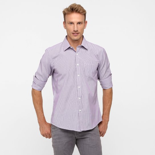 Camisa BlueBay Listras Bolso Masculina - Roxo