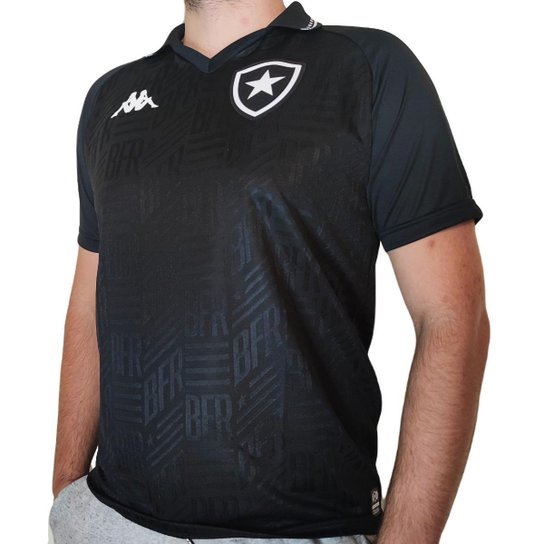 Camisa Botafogo Kappa 2021 Polo Supporter Licenciada - Preto Menor preço em Camisa Botafogo Kappa 2021 Polo Supporter Licenciada - Preto
