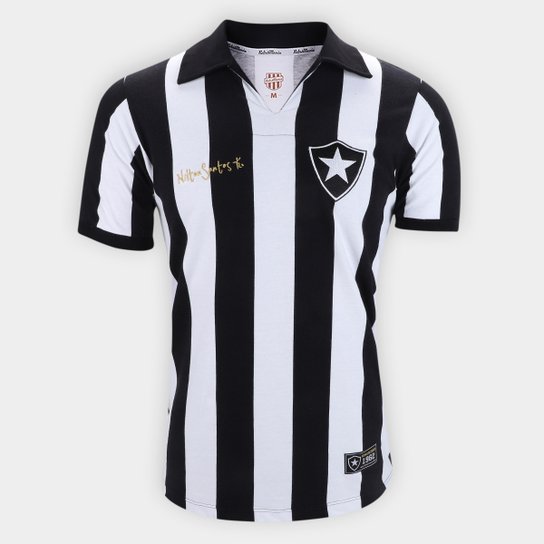 Camisa Botafogo Nilton Santos RetrôMania 1962 Masculina - Preto+Branco Menor preço em Camisa Botafogo Nilton Santos RetrôMania 1962 Masculina - Preto+Branco