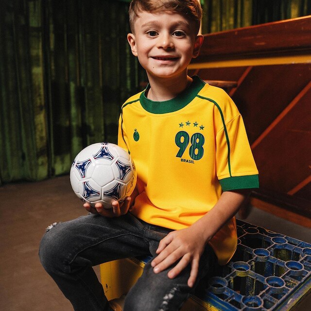 Camisa Brasil 1998 Retrô Infantil Juvenil