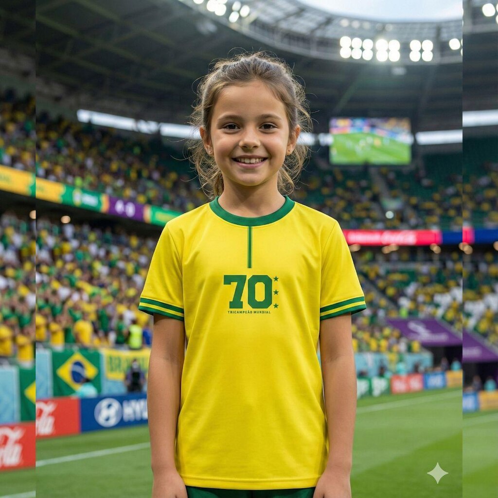 Camisa Brasil Feminina Infantil Juvenil Tri Copa 70