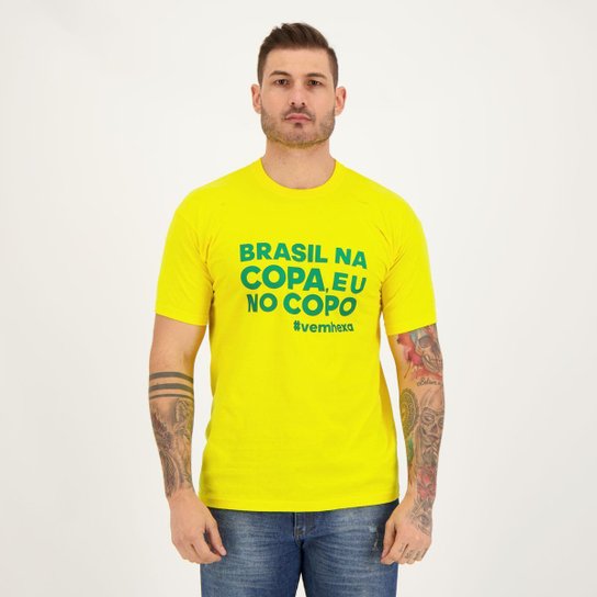 Camisa Brasil na Copa Amarela - Amarelo Menor preço em Camisa Brasil na Copa Amarela - Amarelo