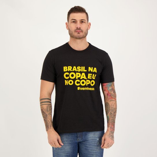 Camisa Brasil na Copa Preta - Preto Menor preço em Camisa Brasil na Copa Preta - Preto