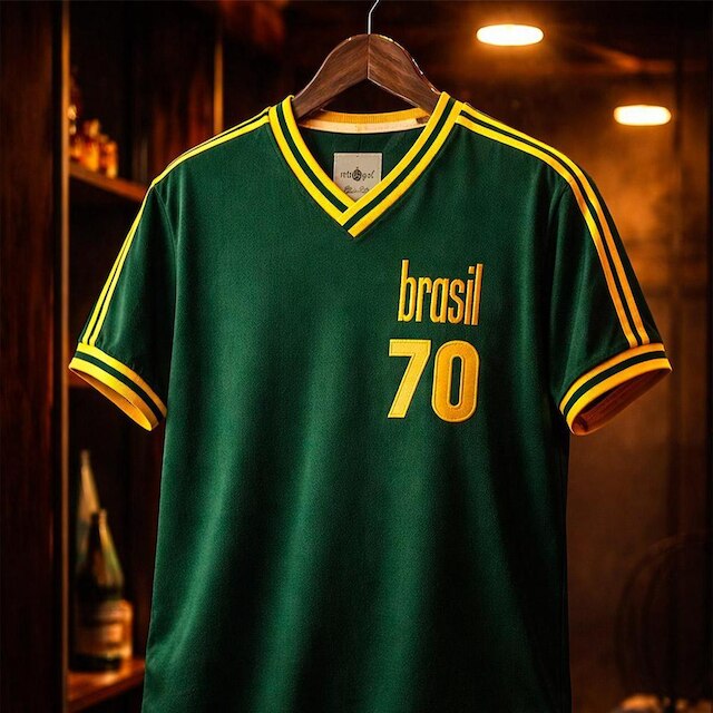 Camisa Brasil Plus Size Retrô Treino 1970 Masculina