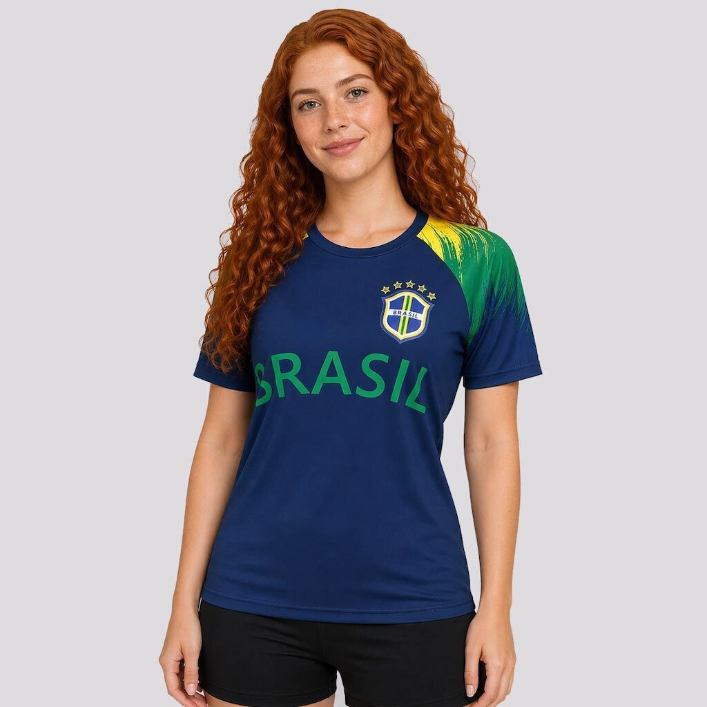 Camisa Brasil Raglan Feminina Marinho