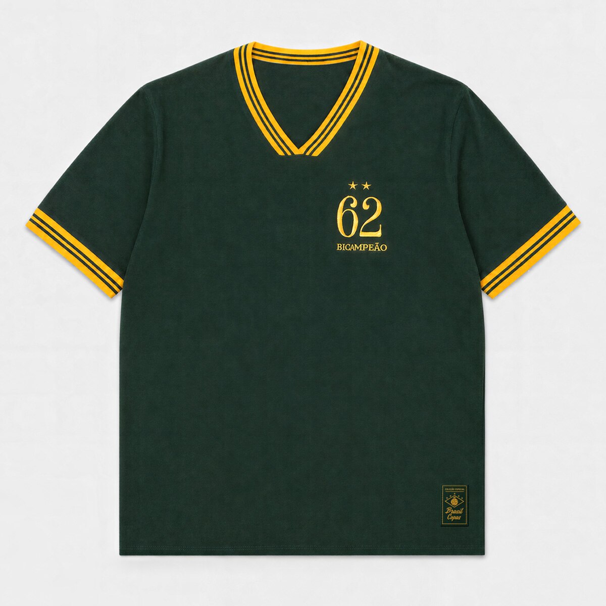Camisa Brasil Retrô 1962 Verde Masculina Menor preço em Camisa Brasil Retrô 1962 Verde Masculina