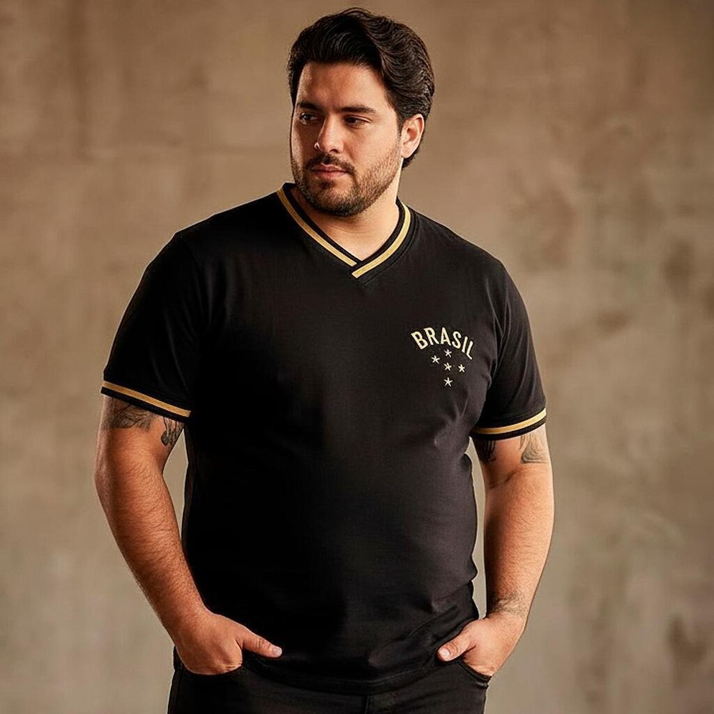 Camisa Brasil Retrô Preta Plus Size Masculina