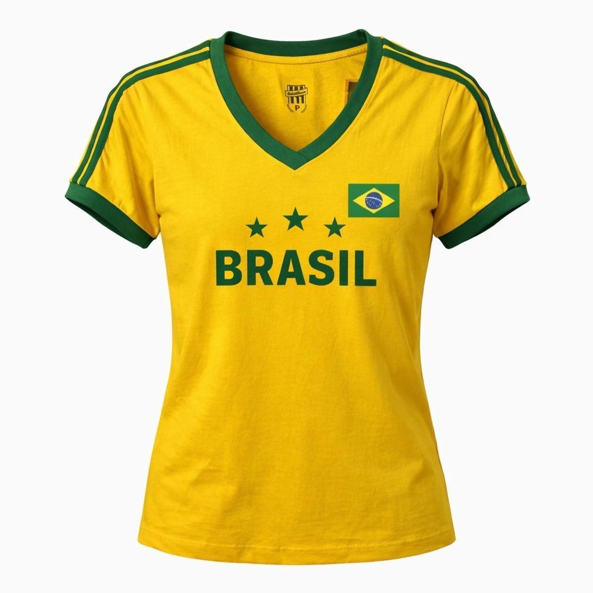 Camisa Brasil Retrô Símbolo Algodão - Feminino - Amarelo