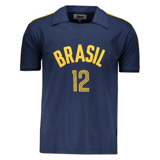 Camisa Brasil Vôlei Retrô Masculina - Azul Menor preço em Camisa Brasil Vôlei Retrô Masculina - Azul