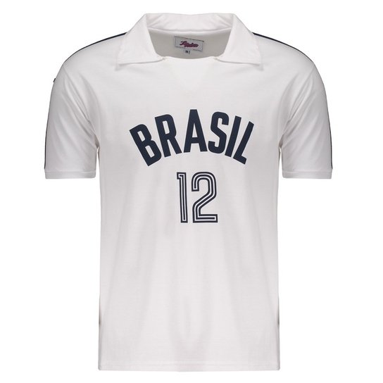 Camisa Brasil Vôlei Retrô Masculina - Branco Menor preço em Camisa Brasil Vôlei Retrô Masculina - Branco
