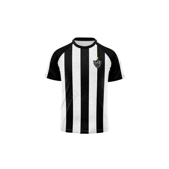 Camisa Braziline Clube Atlético Mineiro Vein Masculino - Branco e Preto - Branco+Preto Menor preço em Camisa Braziline Clube Atlético Mineiro Vein Masculino - Branco e Preto - Branco+Preto