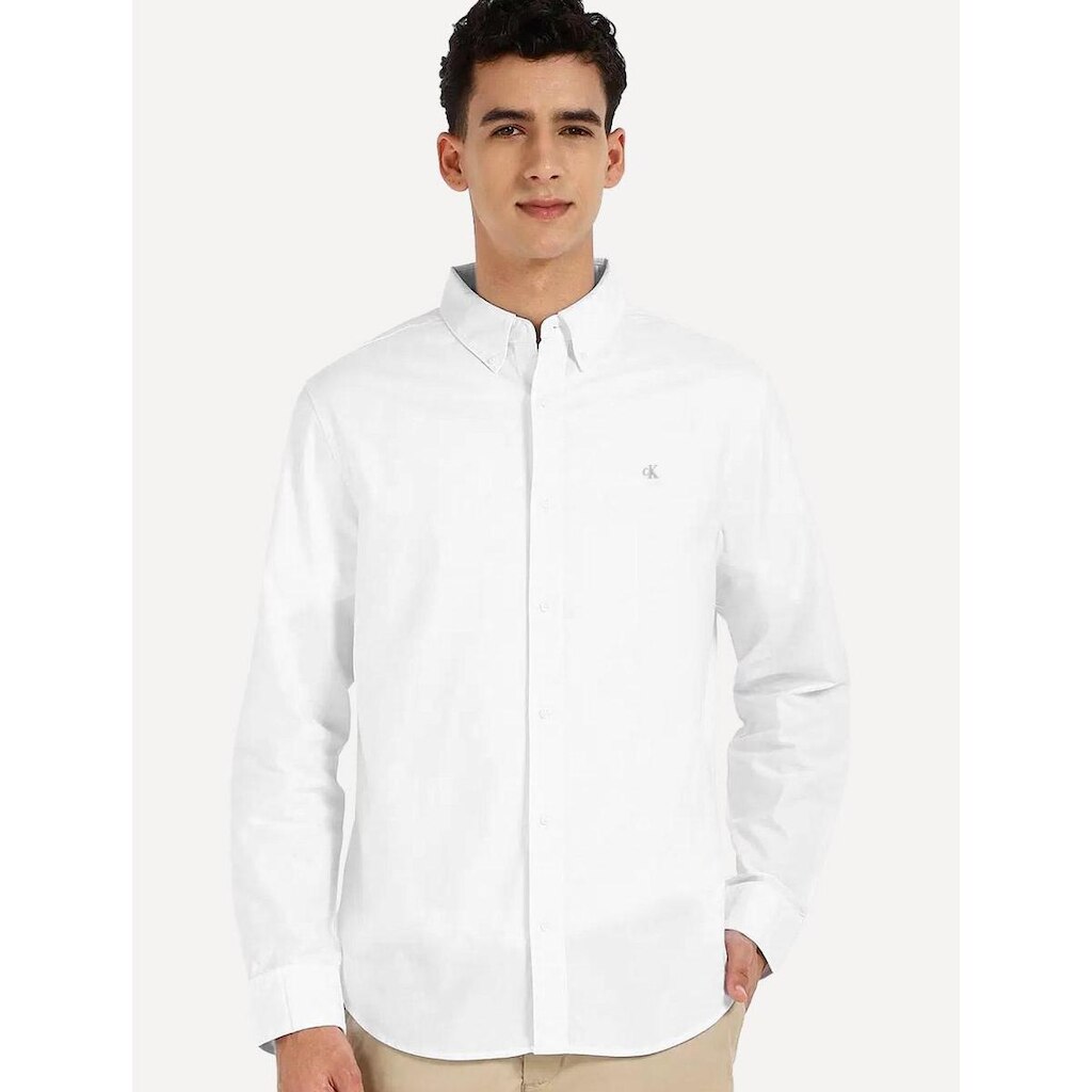 Camisa Calvin Klein Jeans Regular CK Grey Logo Branca
