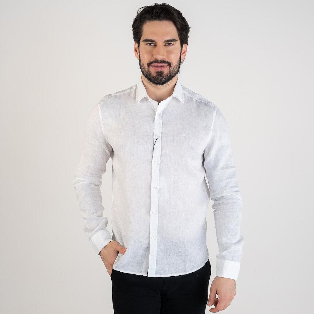 Camisa Calvin Klein Linho Regular Cannes Branca