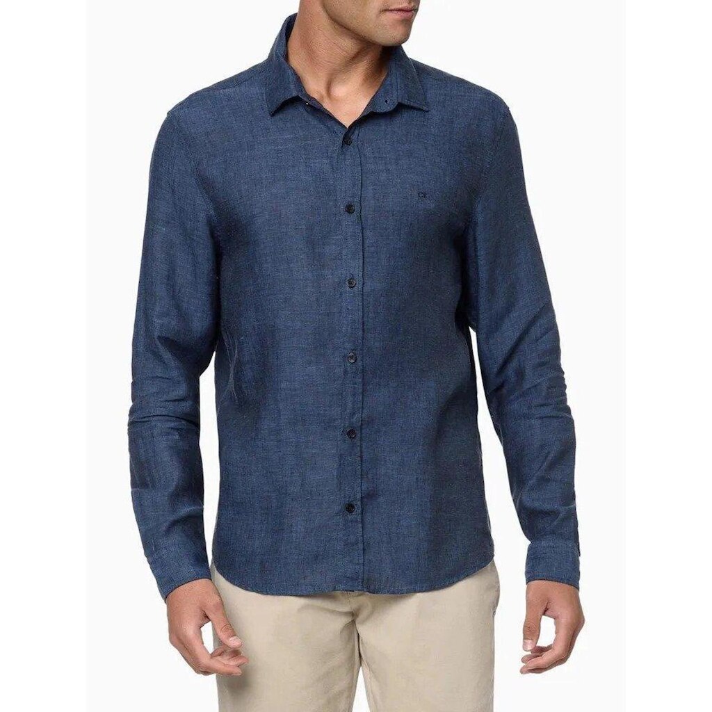 Camisa Calvin Klein Longa Regular Cannnes Linen