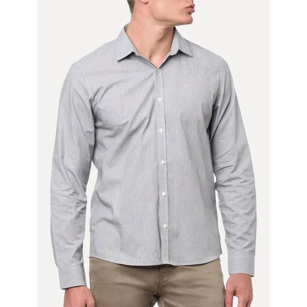 Camisa Calvin Klein Masculina Regular Fit Micro Stripes Preta