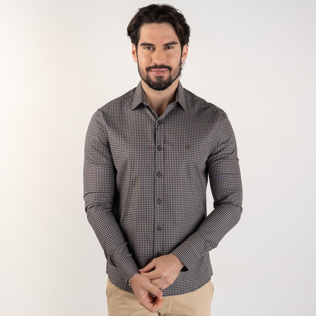 Camisa Calvin Klein Slim Xadrez Marrom