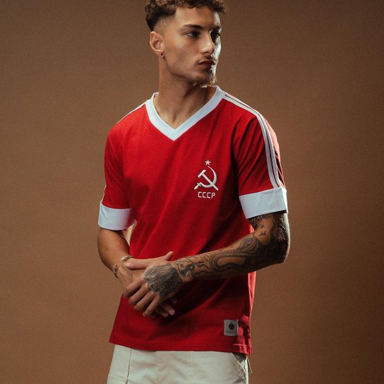 Camisa CCCP Retrô Listras Masculina - Vermelho Menor preço em Camisa CCCP Retrô Listras Masculina - Vermelho