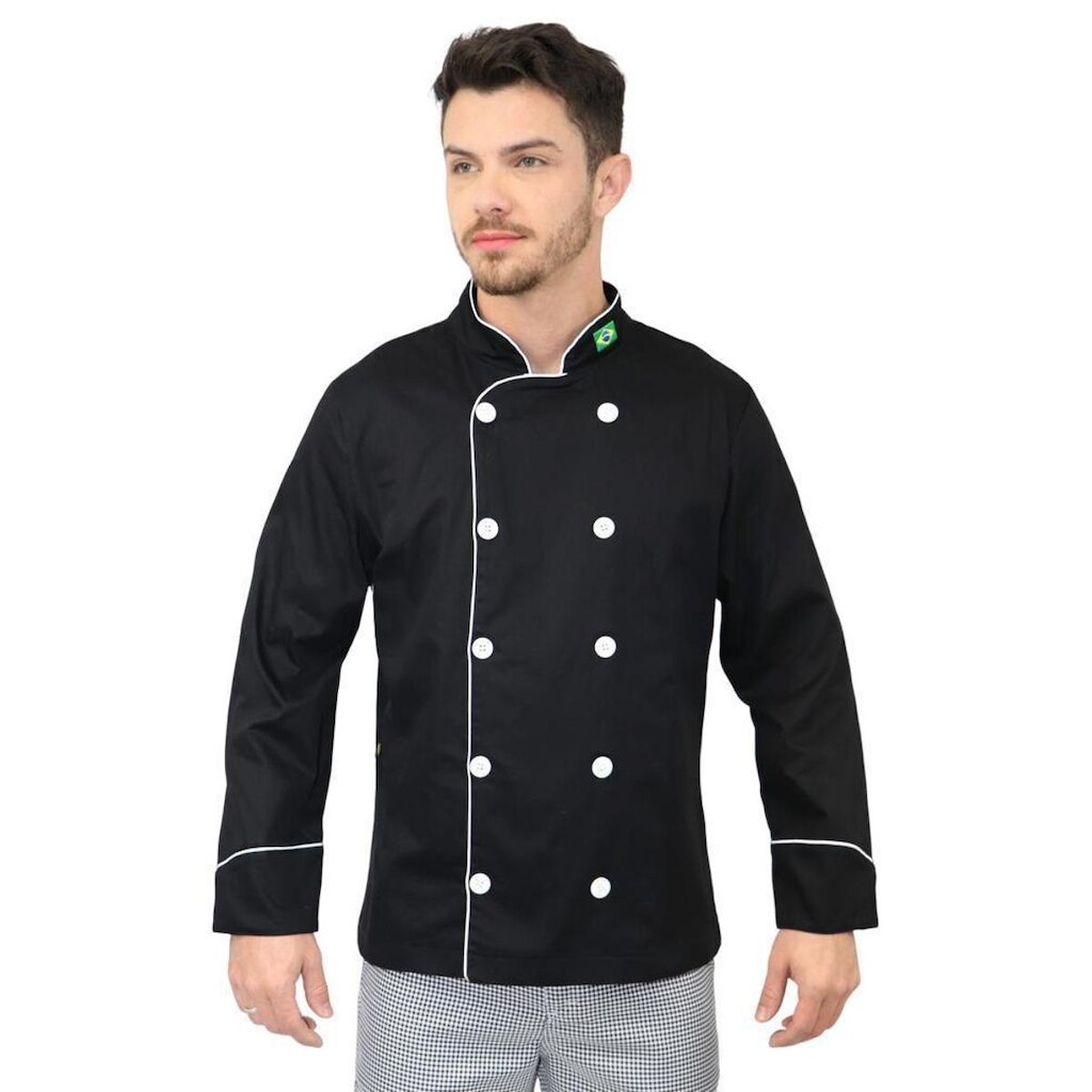 Camisa Chefe Masculino com Bandeira em Algodão Preto