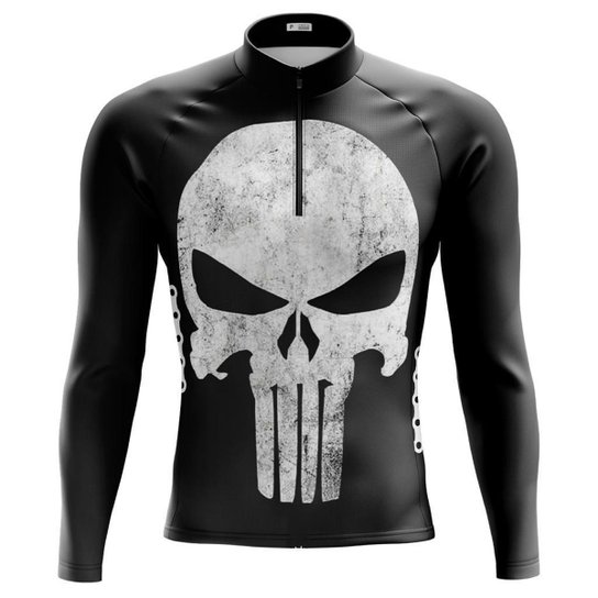 Camisa Ciclismo MTB Masculina Manga Longa Justiceiro Com Bolsos UV 50+ - Preto Menor preço em Camisa Ciclismo MTB Masculina Manga Longa Justiceiro Com Bolsos UV 50+ - Preto