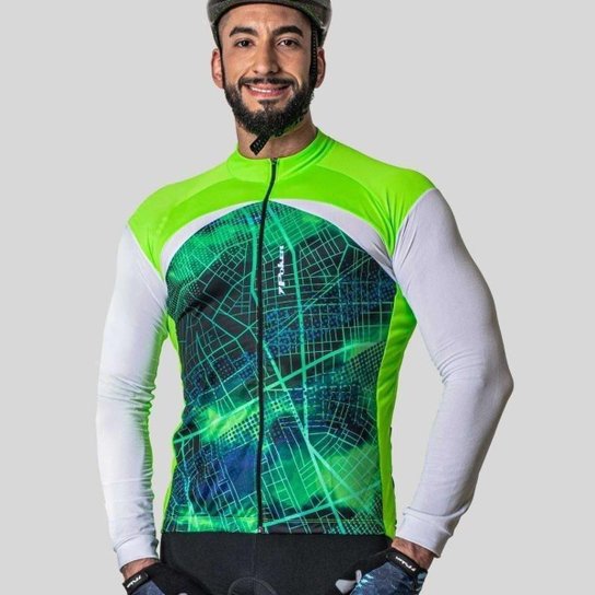 Camisa Ciclista Unissex, Zíper, Manga Longa - Thunder, Poker - Verde Menor preço em Camisa Ciclista Unissex, Zíper, Manga Longa - Thunder, Poker - Verde