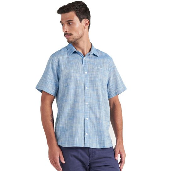 Camisa Colcci Masculina Manga Curta Relax Logo Azul Claro Mescla