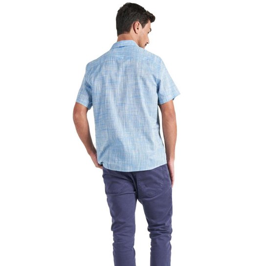 Camisa Colcci Masculina Manga Curta Relax Logo Azul Claro Mescla