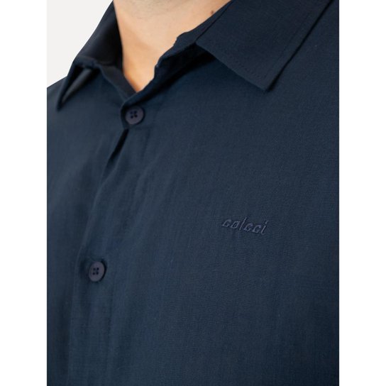 Camisa Colcci Masculina Manga Curta Relax Logo Azul Marinho