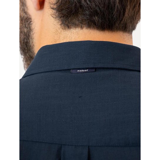 Camisa Colcci Masculina Manga Curta Relax Logo Azul Marinho