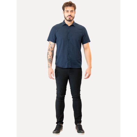 Camisa Colcci Masculina Manga Curta Relax Logo Azul Marinho
