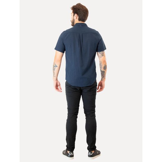 Camisa Colcci Masculina Manga Curta Relax Logo Azul Marinho