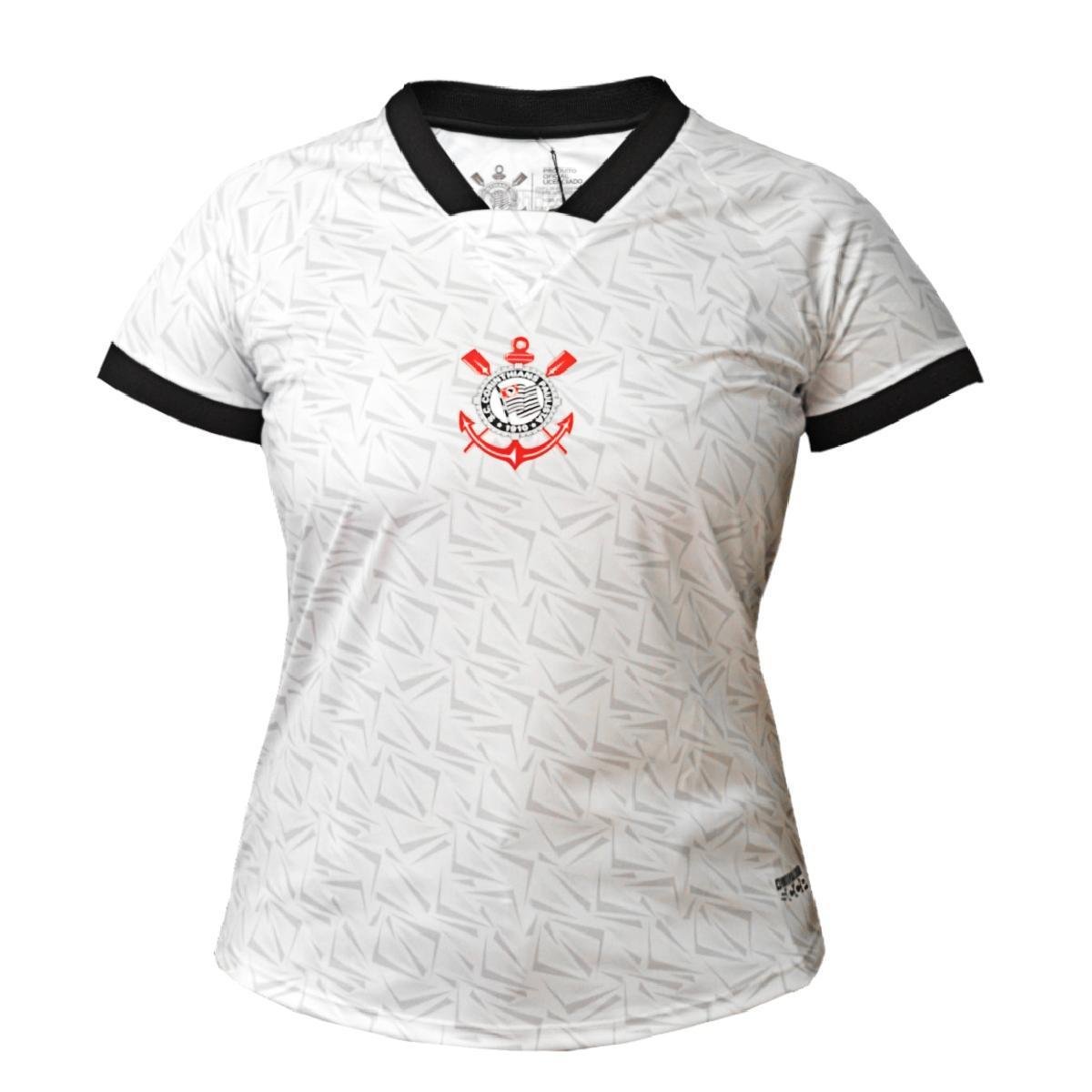 Camisa Corinthians Baby Look Raglan Branca - Feminino Menor preço em Camisa Corinthians Baby Look Raglan Branca - Feminino