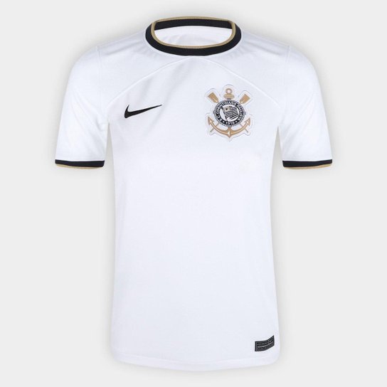 Camisa Corinthians Infantil I 22/23 s/n° Torcedor Nike - Branco+Preto Menor preço em Camisa Corinthians Infantil I 22/23 s/n° Torcedor Nike - Branco+Preto