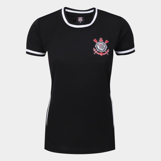 Camisa Corinthians Inserts Feminina Preto+Branco Netshoes