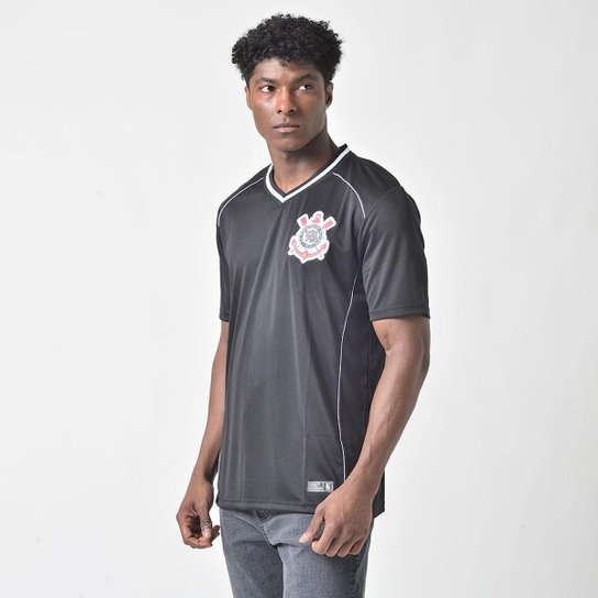 Camisa Corinthians Oficial Licenciada Gola V Preto Corinthians