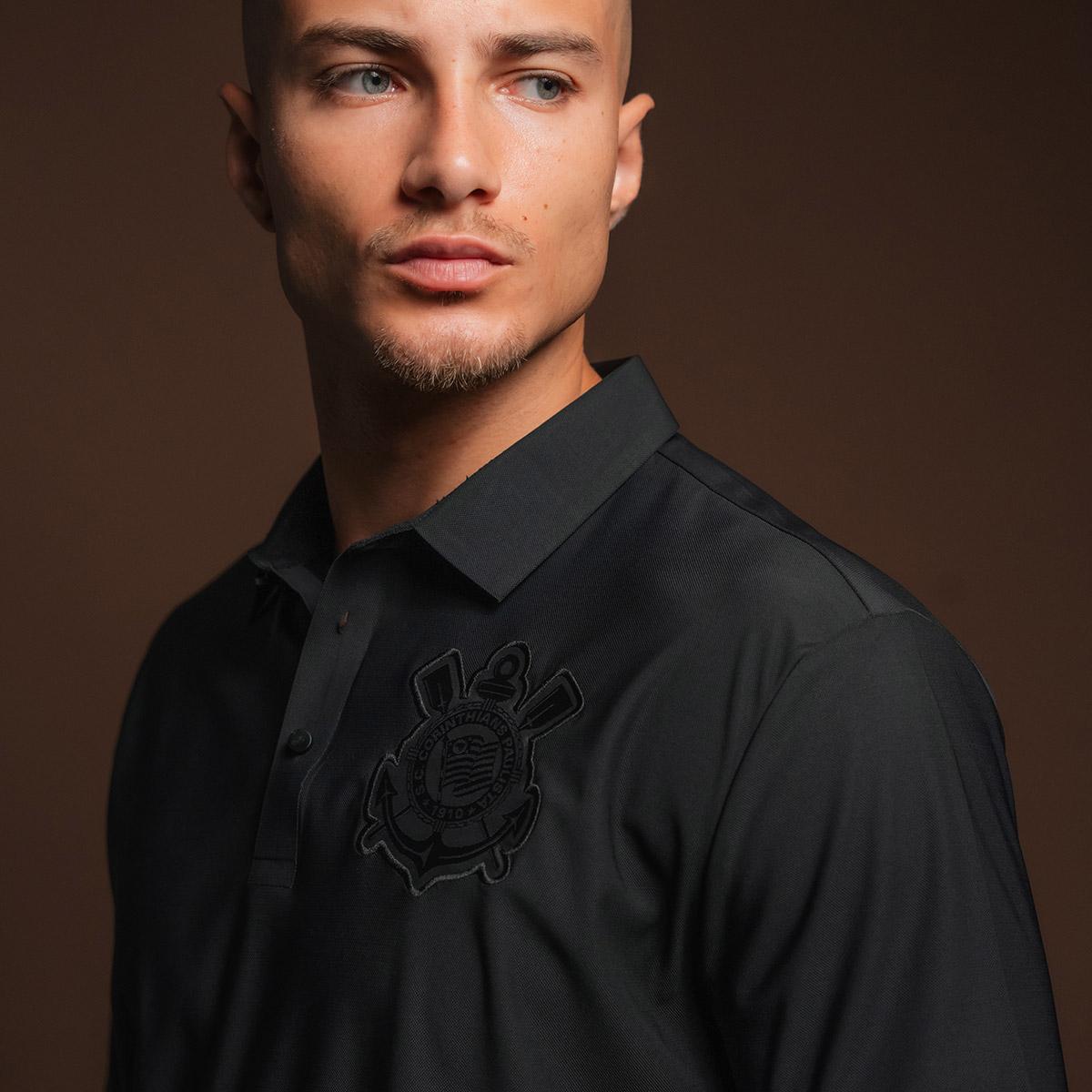 Camisa Corinthians Polo Masculina M/C Preta
