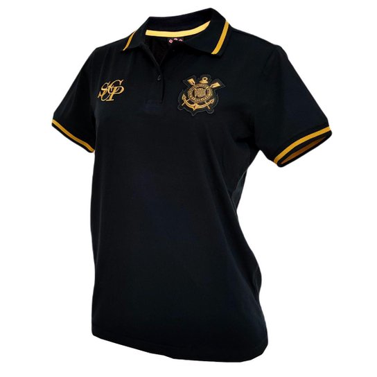 Camisa Corinthians Polo Retro Ouro - Feminina - Preto Menor preço em Camisa Corinthians Polo Retro Ouro - Feminina - Preto