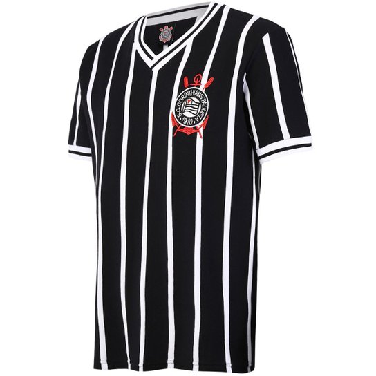 Camisa Corinthians Retrô 1979 Listrada Masculina - Preto Menor preço em Camisa Corinthians Retrô 1979 Listrada Masculina - Preto