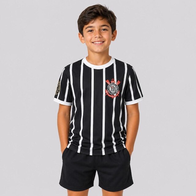 Camisa Corinthians Retrô Infantil Preta e Branca