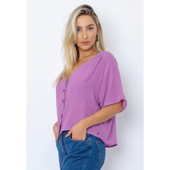 Camisa Cropped Botões Feminina Le Julie